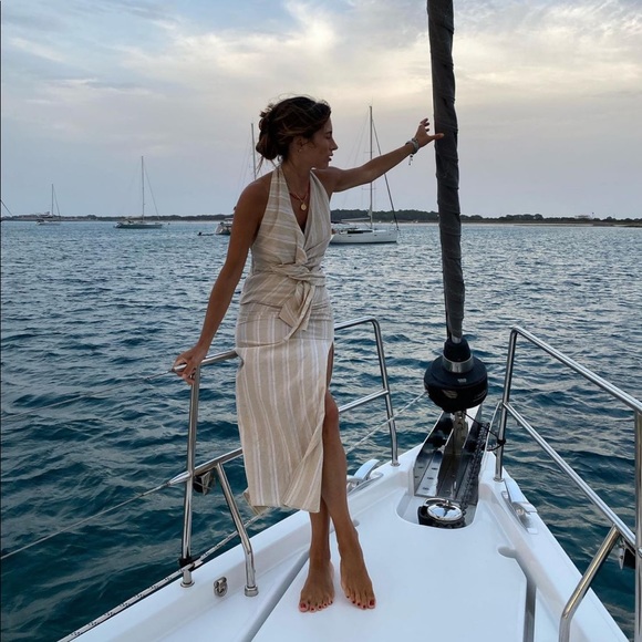 Zara Taupe Brown Stripe Draped Midi Skirt - Picture 4 of 16